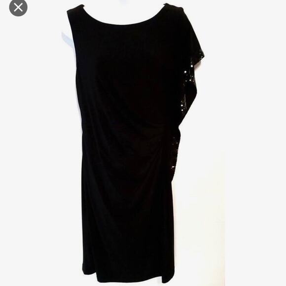 Night Way Collections Dresses & Skirts - Nightway black sequin evening dress ruffled Large VINTAGE